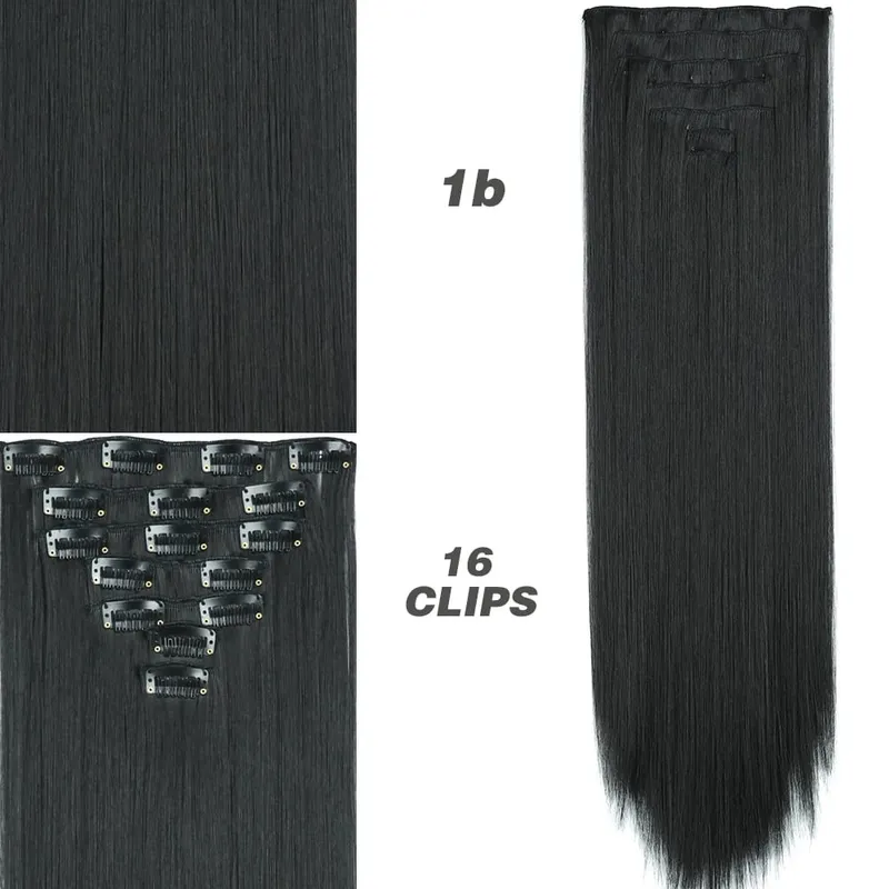 Synthetic 7Pcs/Set 22" Wavy Hairpiece Straight 16 Clips Hair Extensions Heat Resistant Styling False Hair — image 24