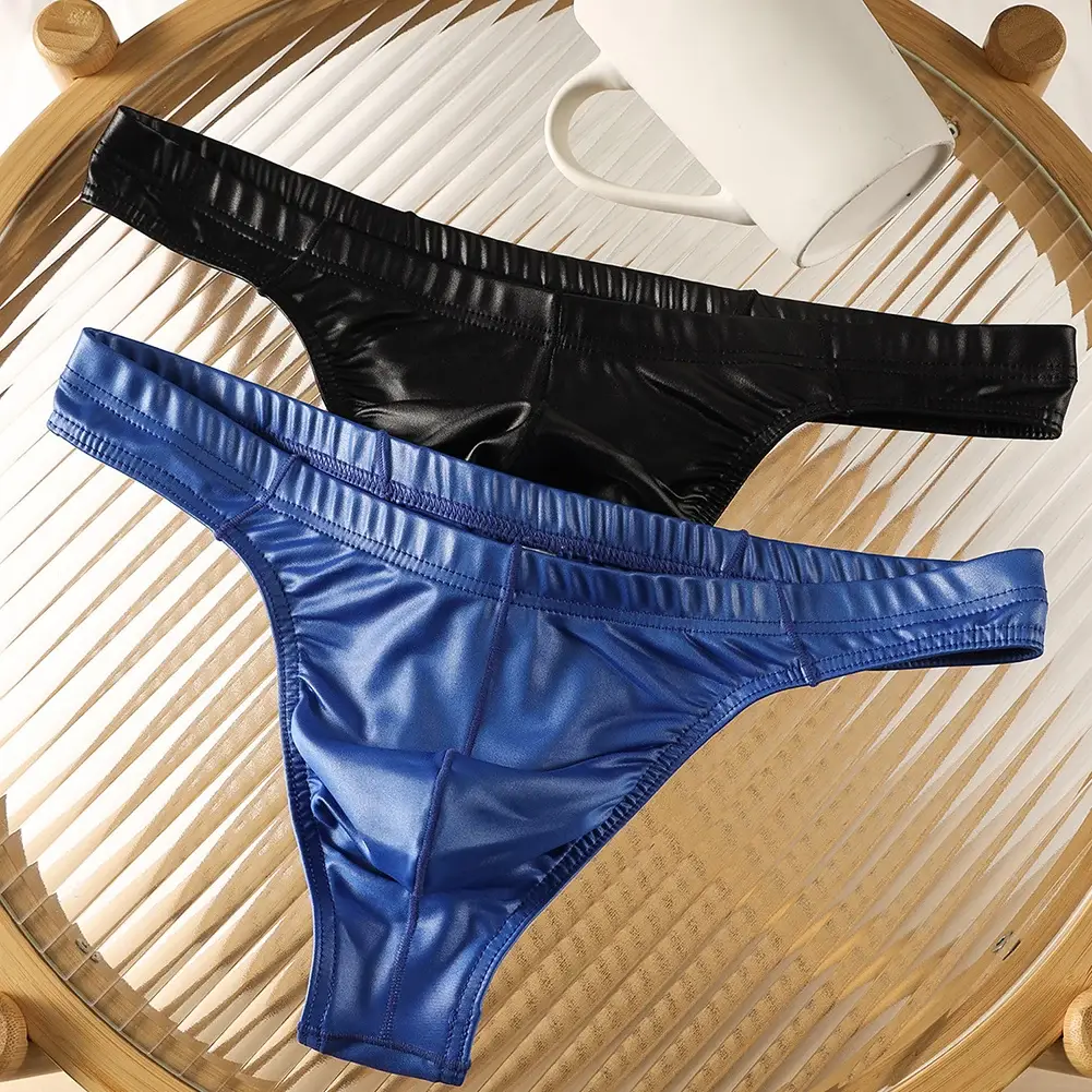 Men G-string Faux Leather Thong Large Pouch 90 Polyester 10 Spandex Low Rise Thong Men Sexy G-string Underwear — image 4