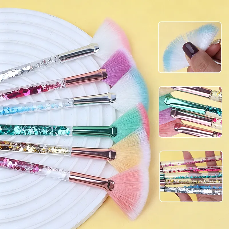 5pcs Fan Makeup Brush Glitter Transparent Handle Soft Fluffy Bristle Highlighter Blush Powder Brushes Face Cosmetic Beauty Tool — image 6