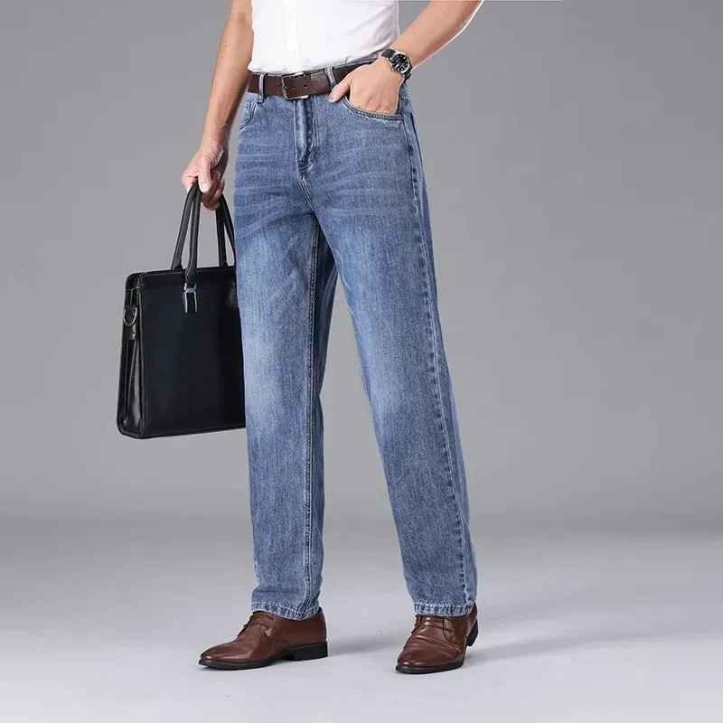 2026 Summer High Quality Brand Cloth Business Casual Men's Lightweight Straight Loose Jeans Classic Retro Thin Cotton Trousers — image 5