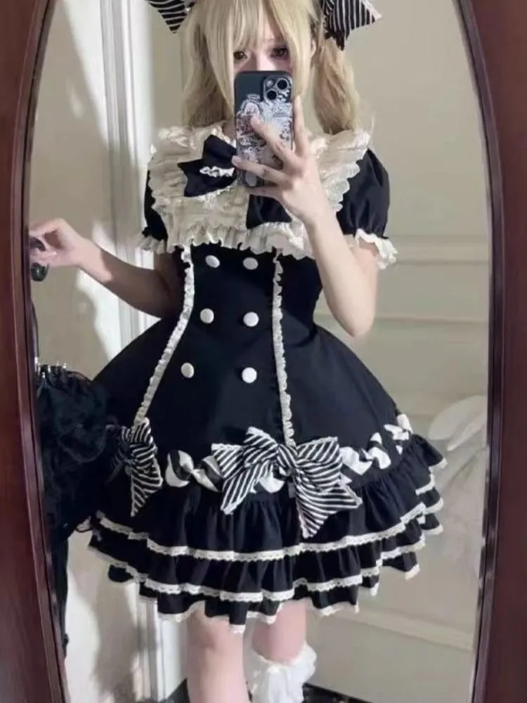 2025 Japanese Kawaii Sweet Lolita Princess Dress Women Pink Y2k Bow Lovely Slim Dresses Female Korea Style Design Chic Outfits — image 5