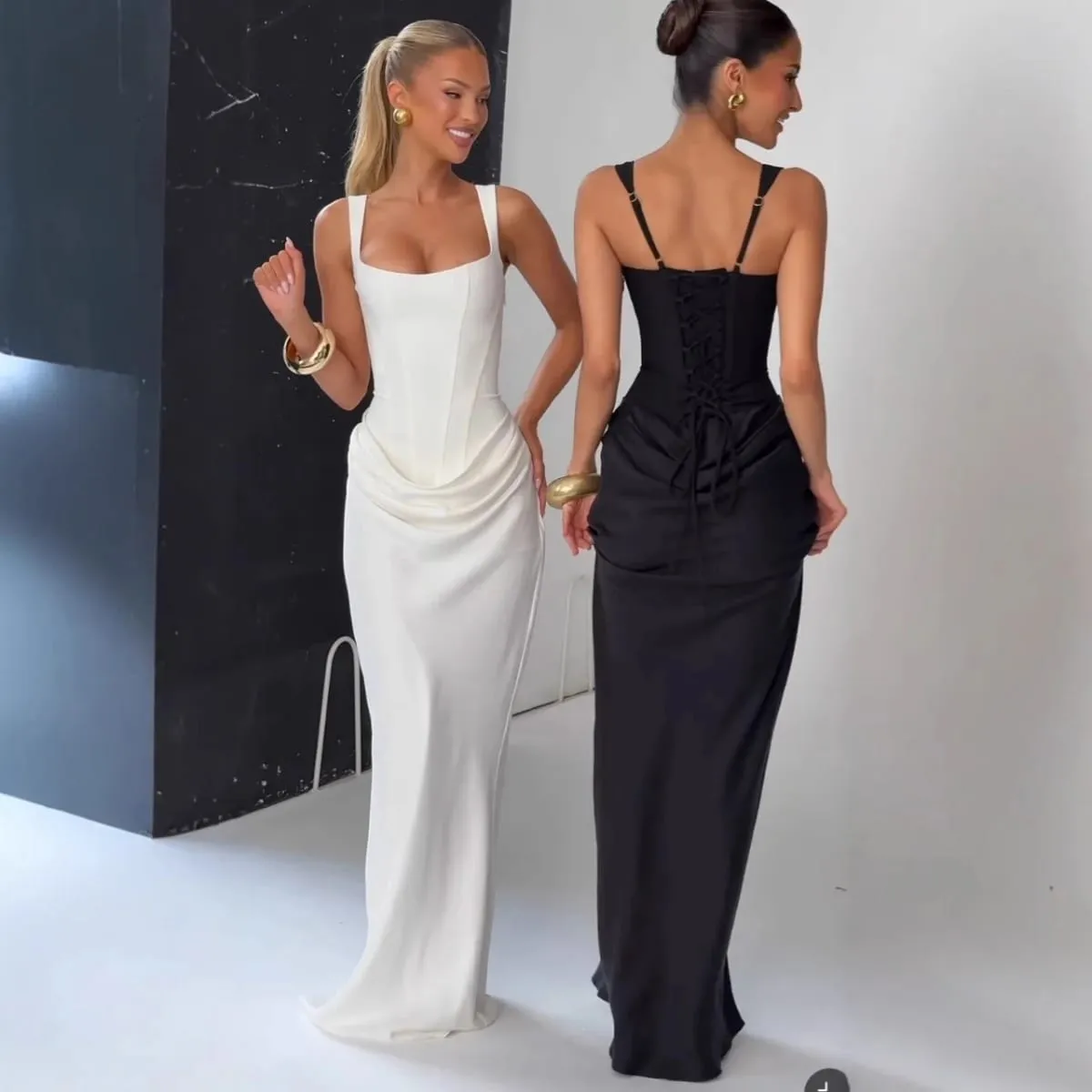 Suninheart White Women's Maxi Dress Elegat Lace Up Dress Slim Formal Wedding Guest Party Dress — image 2