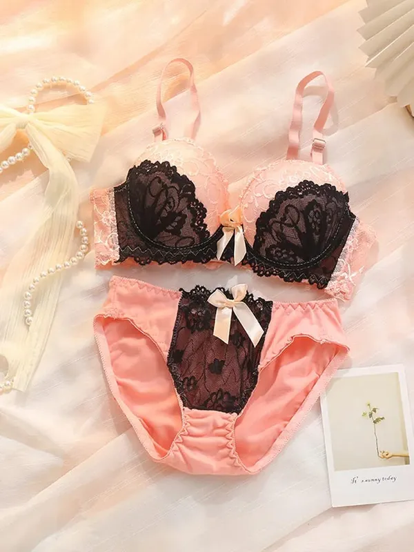 Floral Underwire Bra Sets Babae Bra Sexy Panties Lace Bralette Pambabae Underwear A B Cup Lingerie Soft Solid Color Brassiere Set — image 1