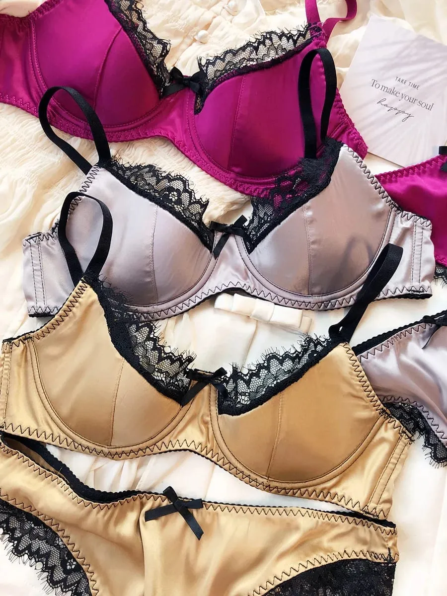 Sexy renda fina copo lingerie para mulher francês push up sutiã conjunto de tecido de seda de alta qualidade conforto respirável roupa interior conjunto — image 2