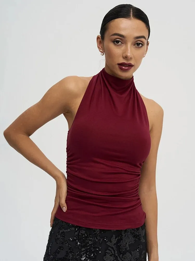 Sexy Backless Pure Color Summer New Women's Tank Top T-shirt Sleeveless Polyester Fiber Cross-Border Clothing — image 3