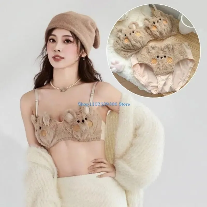 400A Women's Faux Furs Bra Top and Panty Set Cartoon Bear Underwear Set Soft Plush Lingerie Set Anime Cosplay Costumes Gifts — image 4