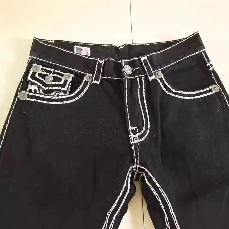 European American New Fashion Men's Black White Casual Trendy Simple Basic Straight Plus Size Denim Trousers Male Jeans Pants — image 3