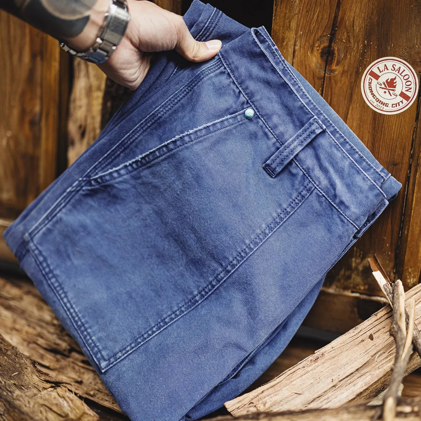 Maden Men's Vintage Denim Jeans Heavyweight Washed 305gsm Cotton Denim Loose Fit Workwear Casual Spring Blue Pants Baggy Style
