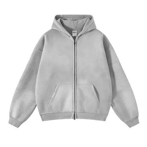 Moletom com capuz masculino com zíper, tie-dye lavado, cardigan duplo grande, solto, plus, gradiente de pelúcia, pulôveres com capuz para inverno — image 2