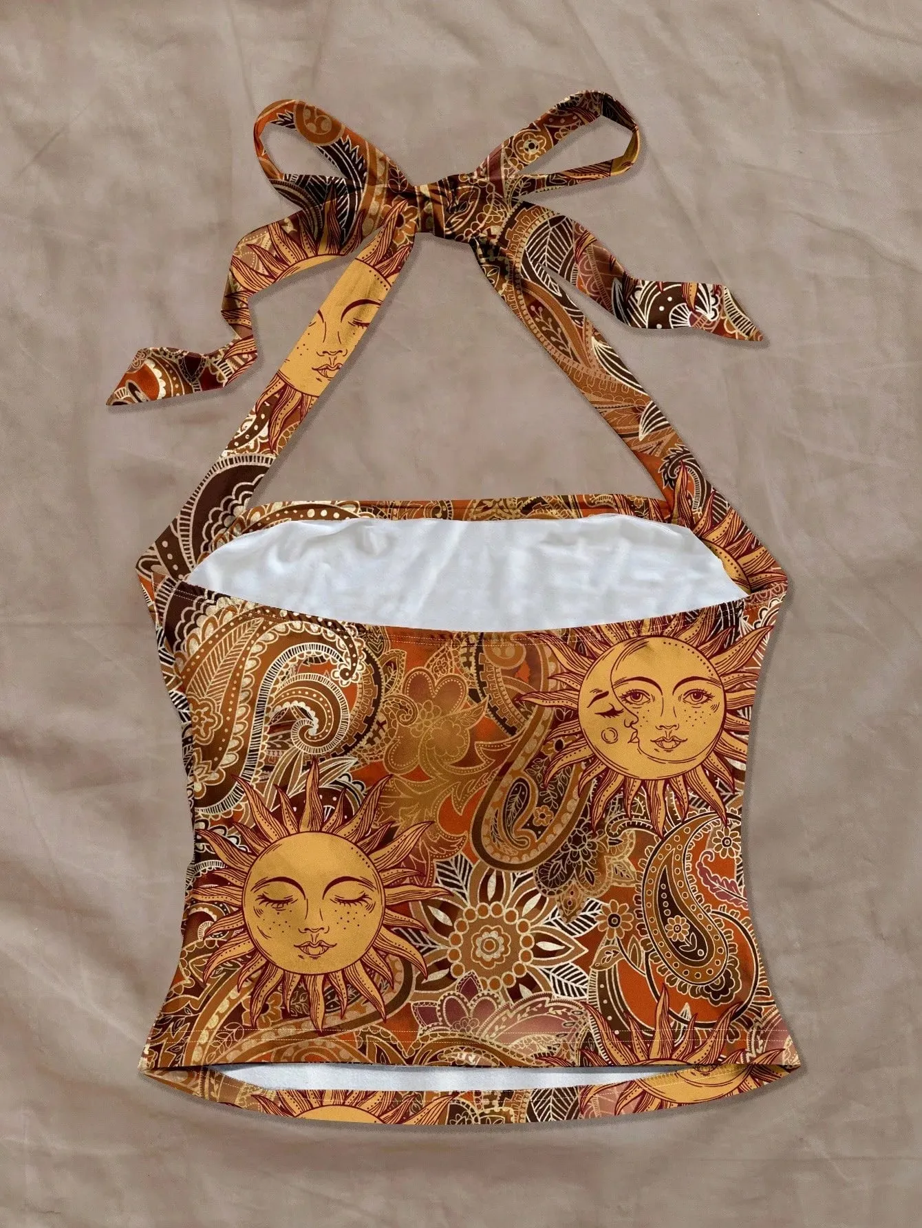 Women's Golden Sun God Paisley Full Print Halter Tank Top — image 2