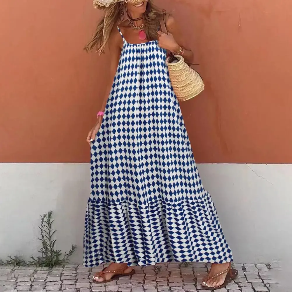 Women Bohemian Vest Dress Slipper Matching Dress Boho Floral Tiered Maxi Dresses for Women Summer Flowy Backless for Wardrobe — image 2