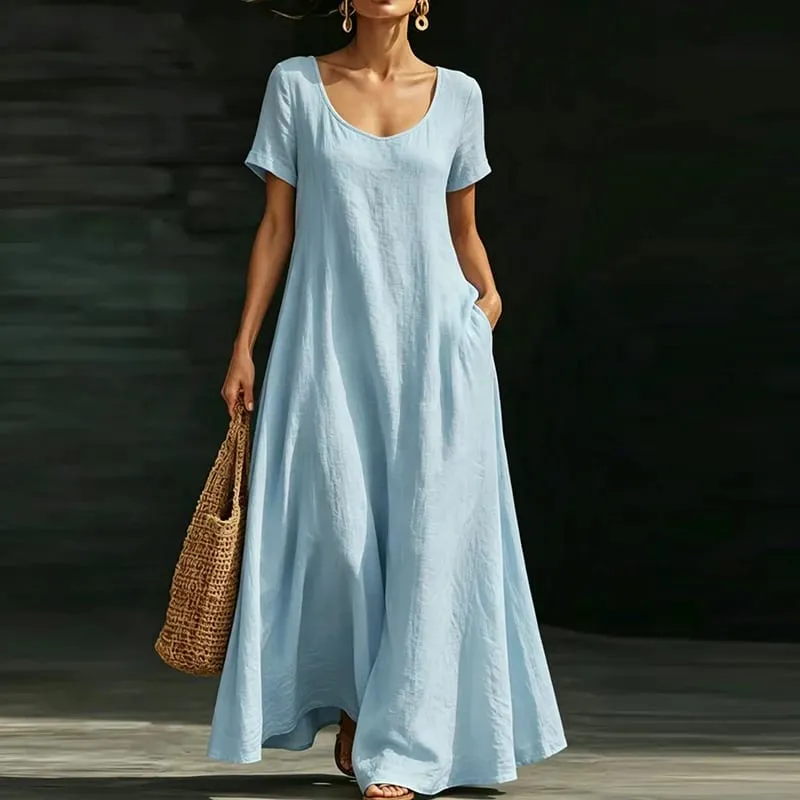 Summer Casual Pocket Maxi Dresses For Women Elegant Short Sleeve Loose Beach Holiday Dress Women Party Long Dress Boho — image 5