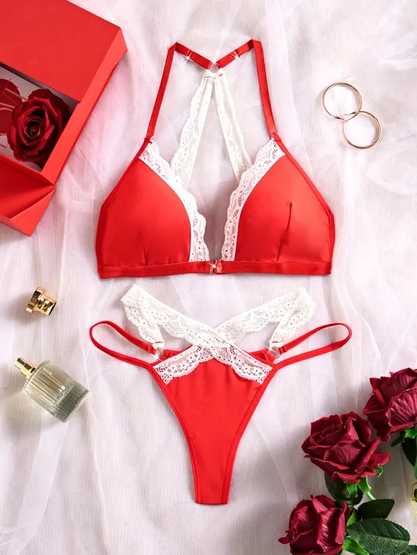 Bagong Red Summer Sujetadores Lingerie Woman Lace Transparent Underwear Fairy Brief Sets Pinong Bra Kit Push Up Breves Sets