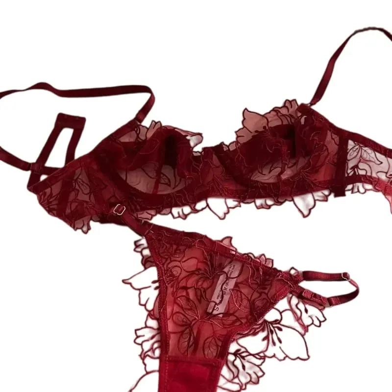 kuclut Lightweight Bra Set Soft Underwire for Lift and Support Prevents Sagging Exquisite Embroidered Lingerie Two-Piece Set — image 2
