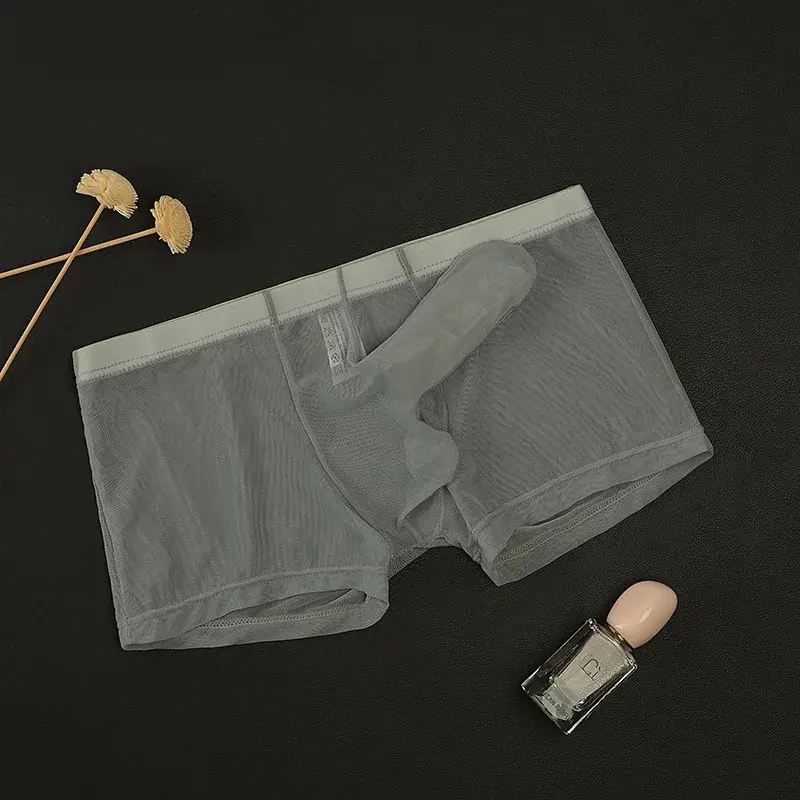 Cueca boxy masculina erótica gays sexy cintura baixa elefante nariz boxer shorts malha fina transparente respirável calcinha leve — image 5