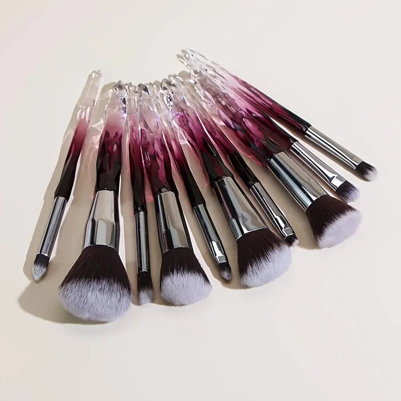 Purple Crystal Handle Makeup Brush Set Soft Synthetic Hair Foundation Blush Eye Shadow Cosmetic Brushes Kit — image 2