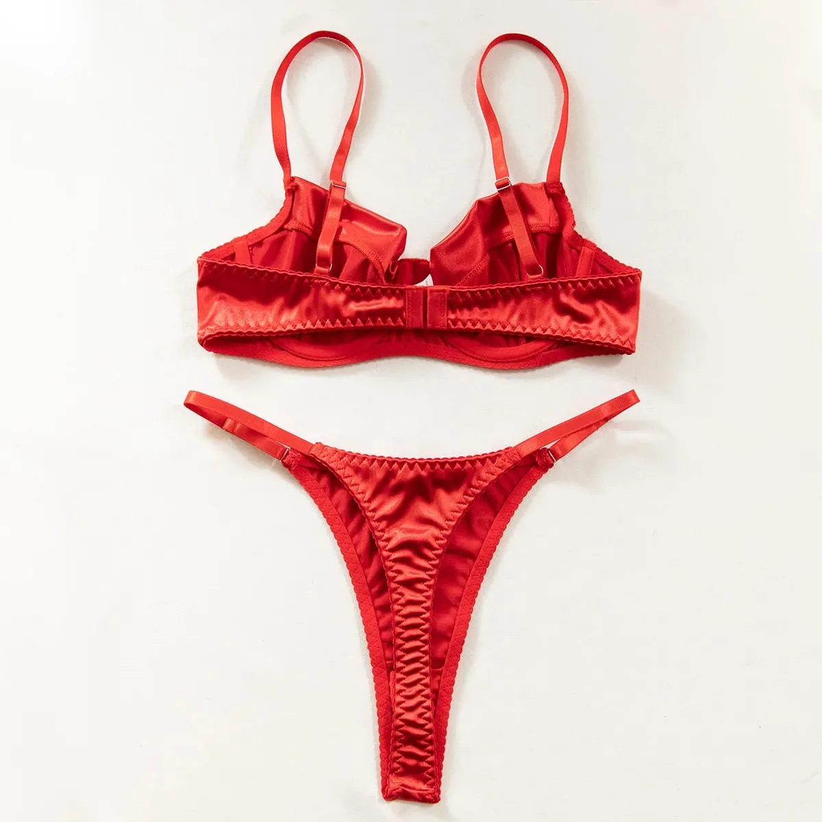 2 Pcs Sexy Bra Set Women Underwear Underwire Push Up Satin Patchwork Bras and Thongs Suits Attractive Bilizna Intimate Set — image 2