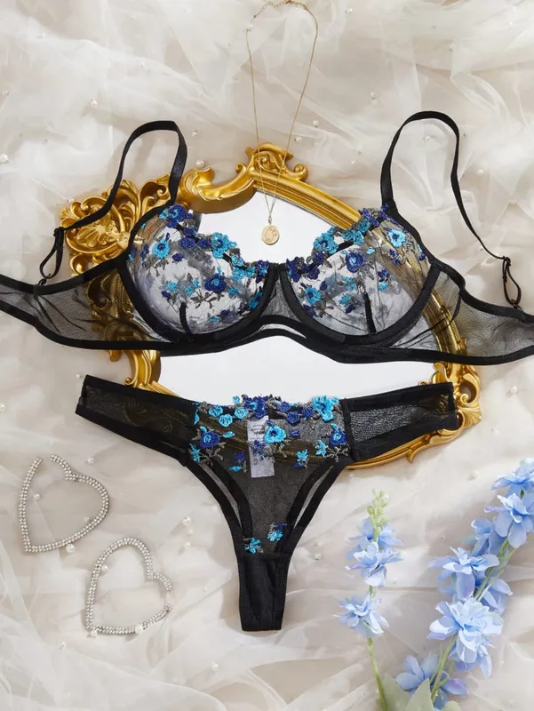 New Multiple Colors Available Embroidory Floral Babydoll Dresses Sexy Lingerie No-pad Bra And Brief Elegant Sleepwear Push Up — image 12