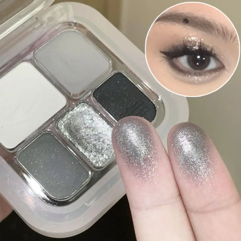 5 Colors Metallic Cement Gray Eyeshadow Palette Glitter Pearlescent Punk Smoky Eye Highlighter Matte White Face Brightening
