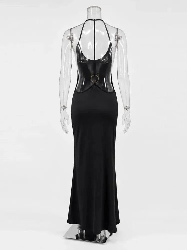 Tossy Kvinnor Grimma Rygglös Bodycon Maxiklänning Öppen rygg Spaghetti Rem Guld Ring Afton Festklänning Sommar Strand Lång Klänning — image 4