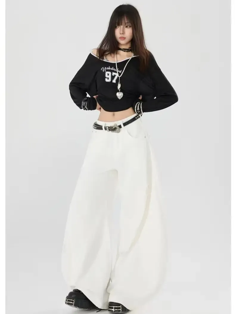 Retro-Style Curved-Leg Jeans Unisex Relaxed Fit Patchwork Soft Durable Women Men Versatile Washed Wide-Leg Pants — image 6