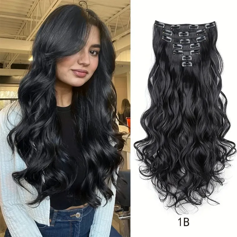 Synthetic 18Inch Long Curly Hair Hairpiece Heat Resistant Hair Extension Clips In Black Brown Blonde for Women — image 7