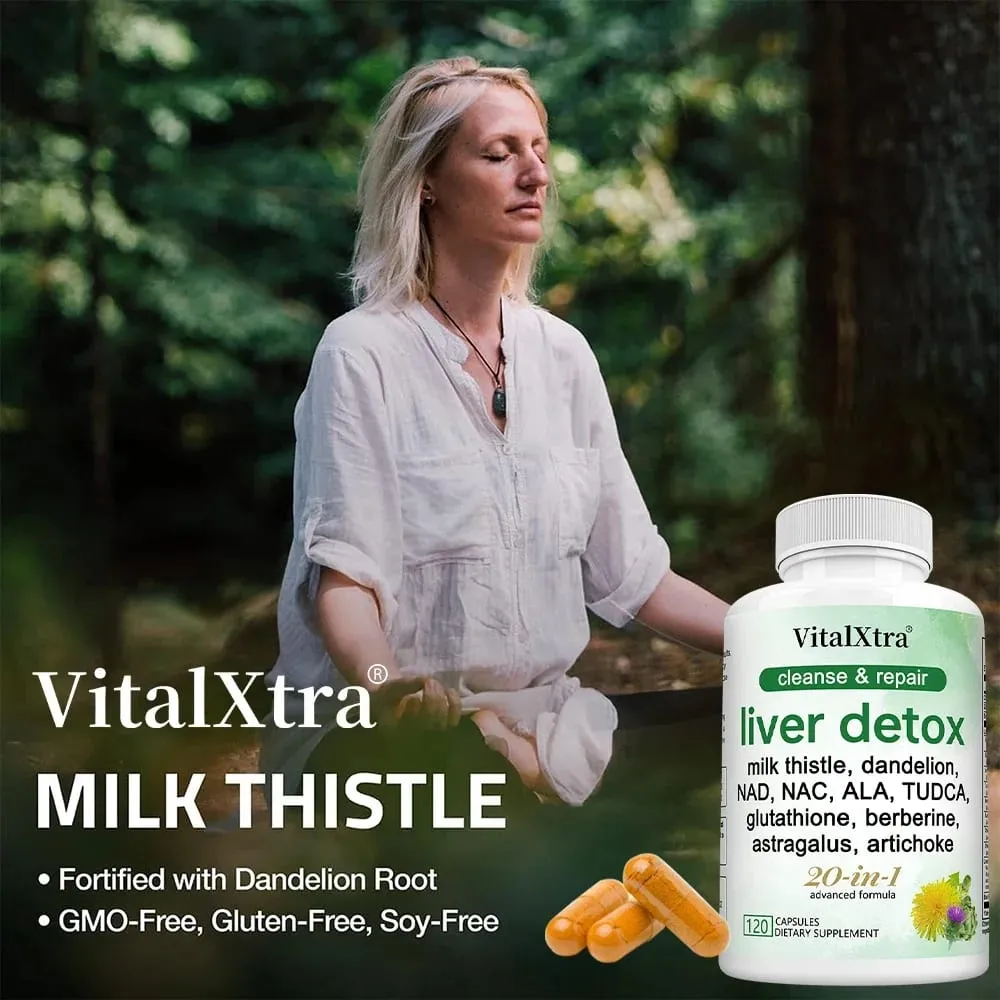 Liver Support Capsules Milk Thistle Extract Glutathione Dandelion Artichoke Liver Cleanse & Detox Antioxidant Digestion Support — image 3