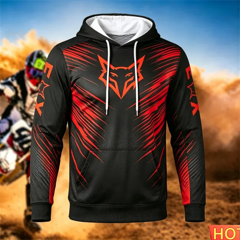 Autumn/Winter Men's Racing Hoodie Outdoor Cycling Hooded Pullover Fox Pattern Pocket Hoodie Sports Mga Motorcycle Hooded Sweatshirt — image 6