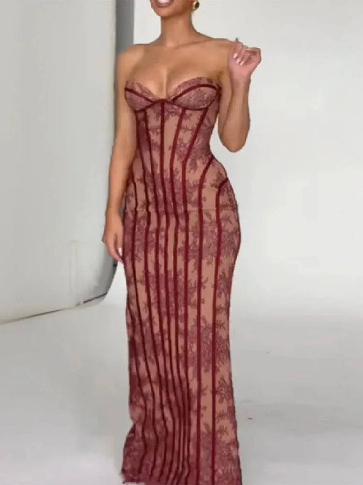 Elegant Chic Gauze Fishbone Party Gown Off-shoulder Strapless Maxi Dress Women Lace Shaping Waist Vestidos 2026 Evening Dresses — image 4