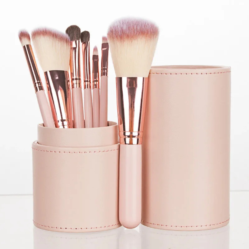 Portable 7Pcs Complete Makeup Brushes With PU Storage Bucket Foundation Highlight Eyebrow Beginner Cosmetic Kit — image 9