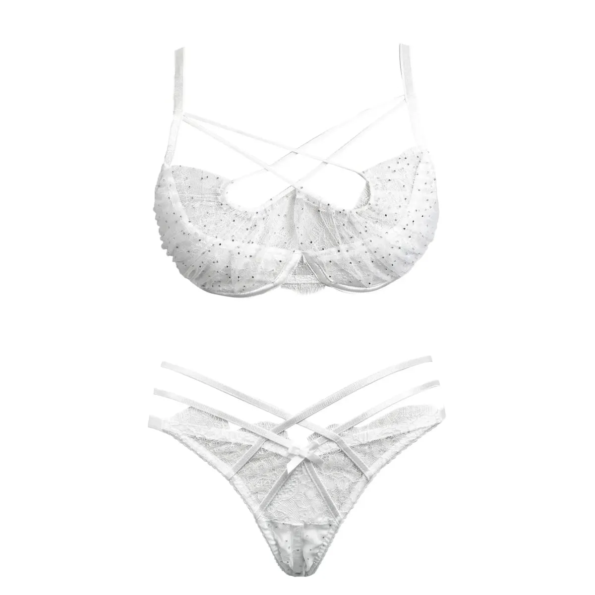 Summer Lace Embroidery Cross Tie Lingerie Set Sheer Mesh Push Up Bra Comfortable Daily Wear Underwear for Women Size 32-38