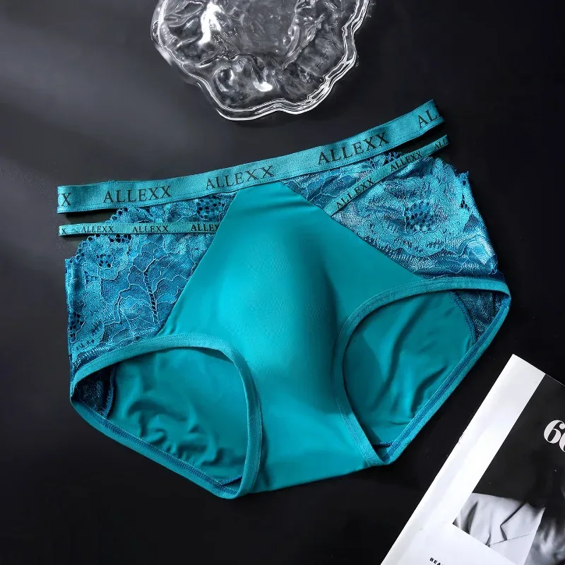 Calcinha feminina para homens sexy renda oco cintura briefs respirável u convexo bolsa underpant macio rendas seda gelo emenda roupa interior — image 8