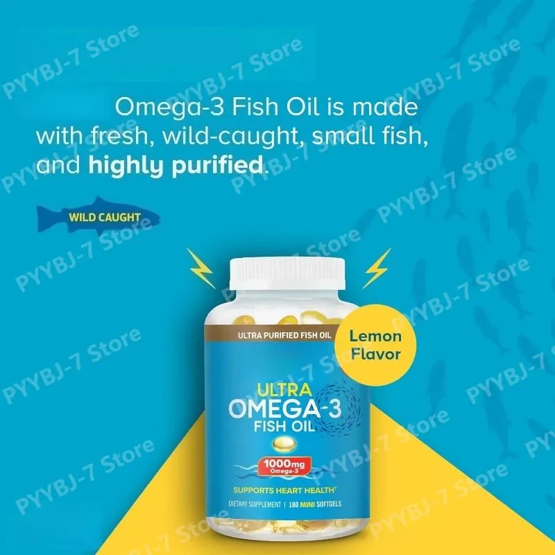 Fish Oil Omega 3 Mini Softgels 1000mg EPA + DHA Ultra Pure Supplements Heart Health Support Easy To Swallow Minis 180 Count