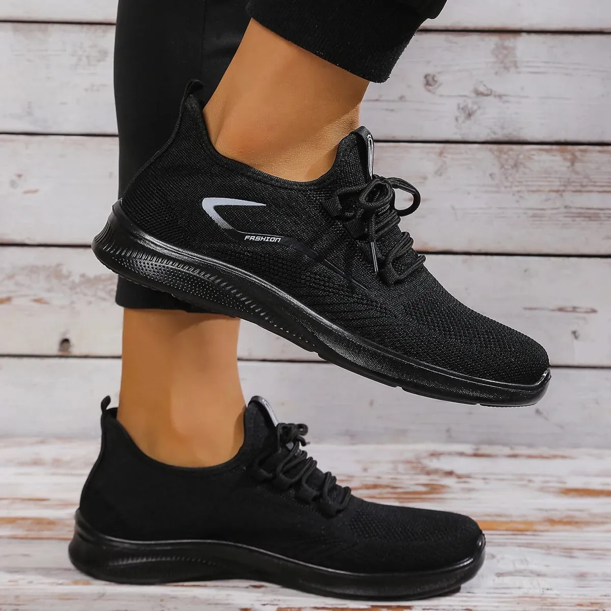 Men Breathable Knitted Running Shoes Anti Slip Trainers Arch Support Shock Absorbing EVA Sole Low Top Lace Up Sports Footwear — image 3