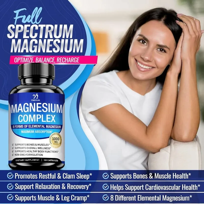 Suplemen Magnesium Kompleks 1000mg -Magnesium Glisinat Sitrat Malat Taurat Chelated untuk Energi Pemulihan Otot Tulang — image 4