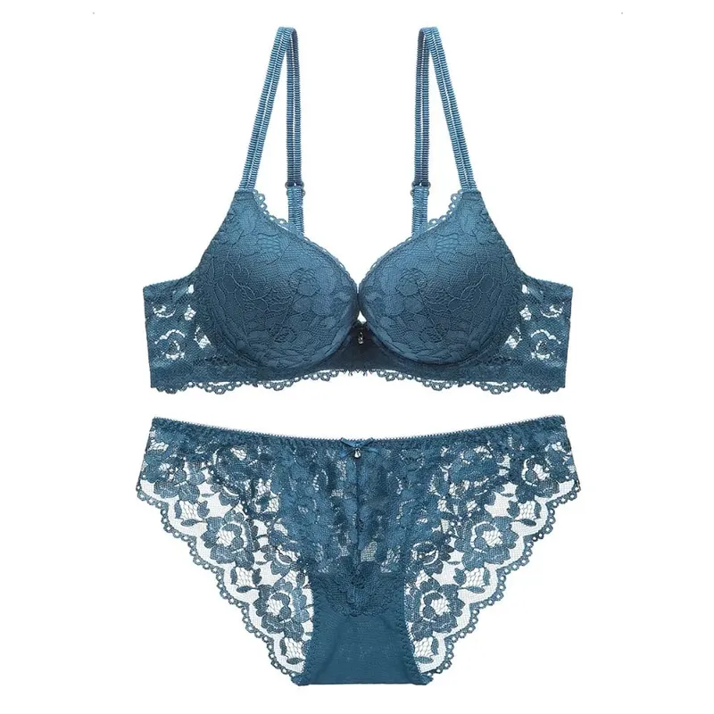 Fashion Mesh Lace Flower Bra Bowknot Low Waist Push Up Bra Women Non Slip Lingerie Bra Panties Set Girl — image 8