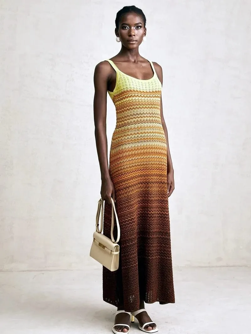 Marca de luxo design feminino elegante boho africano lantejoulas douradas maxi sem mangas festa à noite vestido férias malha senhora roupas — image 5