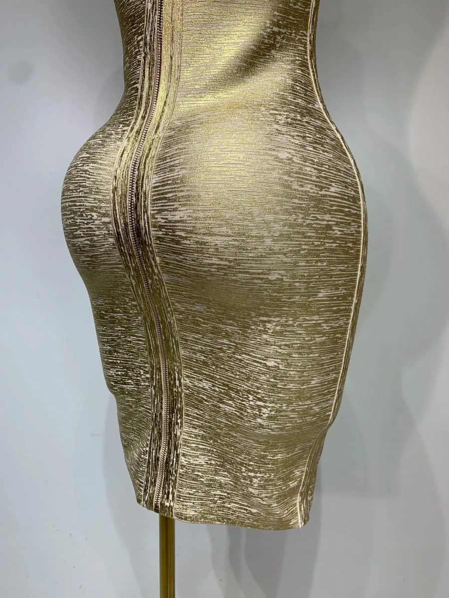 High Quality Celebrity Elegant Gold Bodycon Bandage Dress Women Sexy Nightclub Evening Party Luxury Birthday Dress Vestidos — image 6