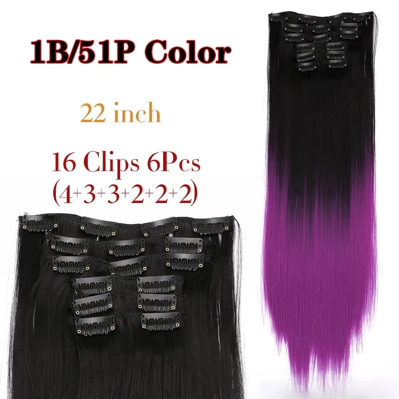 Black Clip In Extensions Straight 22" Long Synthetic Thick Clips On Hair Piece For Women 6Pcs/Set Curly Full Head Weddings Daily — image 23