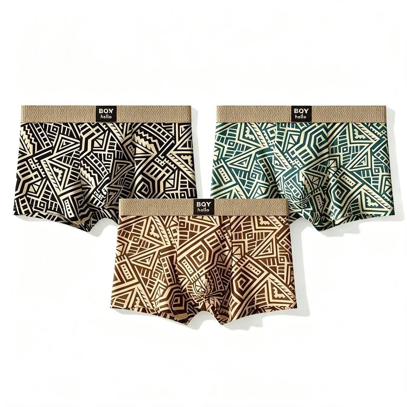 Atmungsaktive, bequeme Unterwäsche für Herren im amerikanischen Stil, personalisierte Boxershorts, bedruckt, trendige, ethnische Retro-Quadrat-Unterhose
