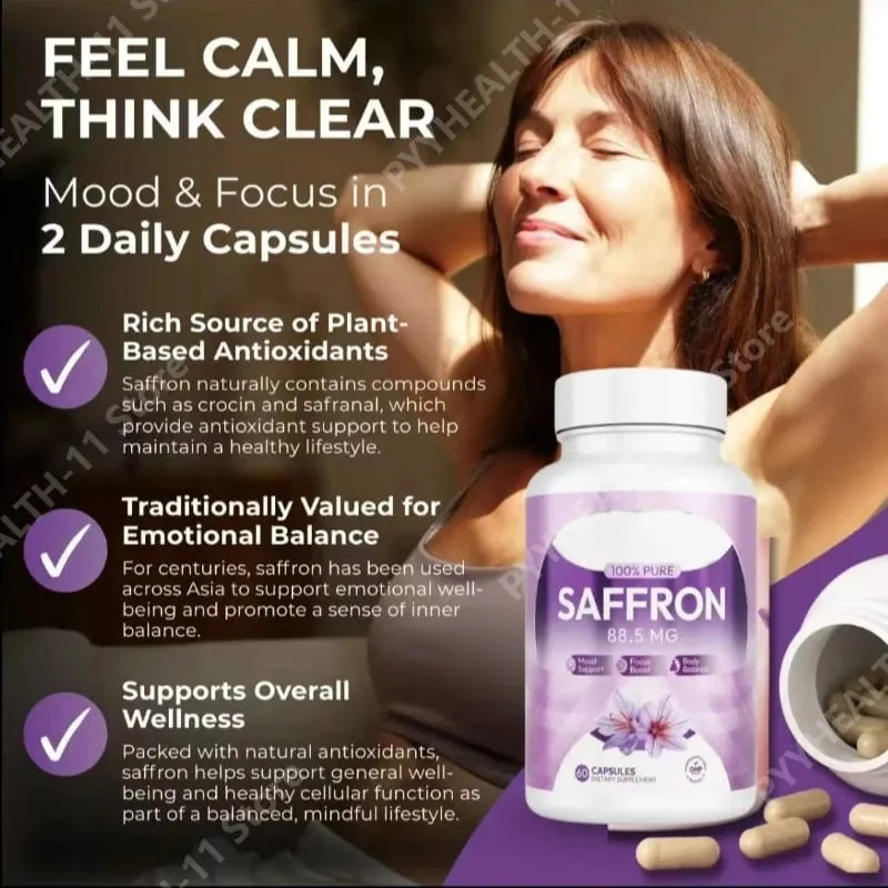 100% Saffron Capsules 88.5mg Crocus Sativus L Flower Extract with Crocin Safranal Natural Plant Extract Daily Health Supplement — image 4