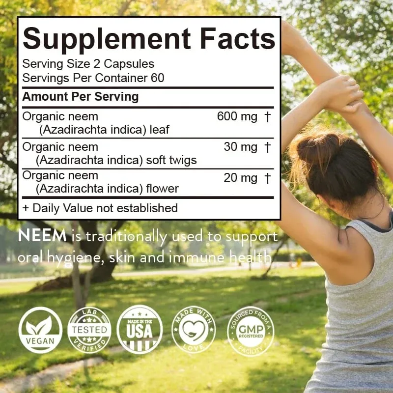 Organic Neem Supplement - Herbal Acne Supplements Supporting Clear Skin and Detox Supports Immune Health — image 3