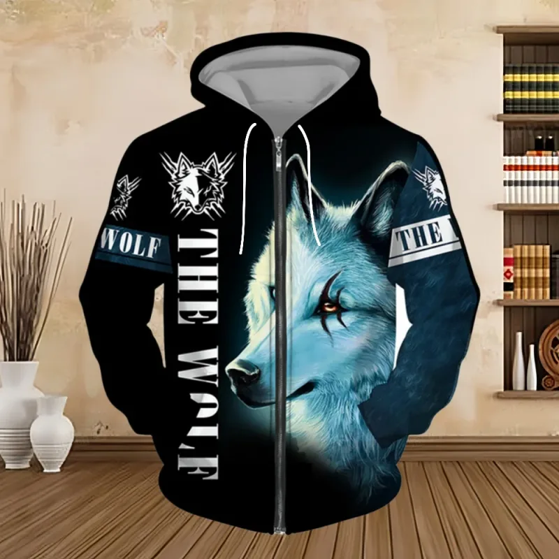 Primavera e outono moletom com capuz masculino 3d impressão digital série tigre zip up hoodies moda moletom personalizado para homem — image 9