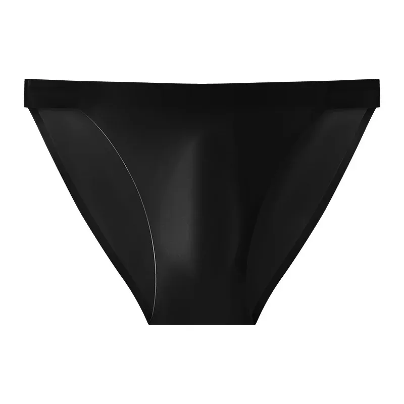 Satin Smooth Briefs Men Sexy Seemless Bulge Pouch Underwear High Stretch Thin Ice Silk Underpant Male Solid Mid Waist Panties