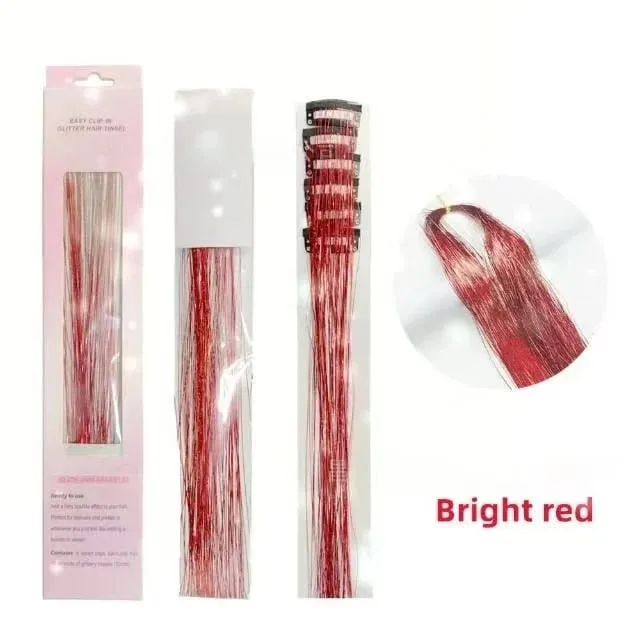 6Pcs Hair Tinsel Clip in Hair Extensions 20 Inch Synthetic Colorful Shiny Sparkle Glitter Tinsel Hair for Women Girls Cosplay — image 17