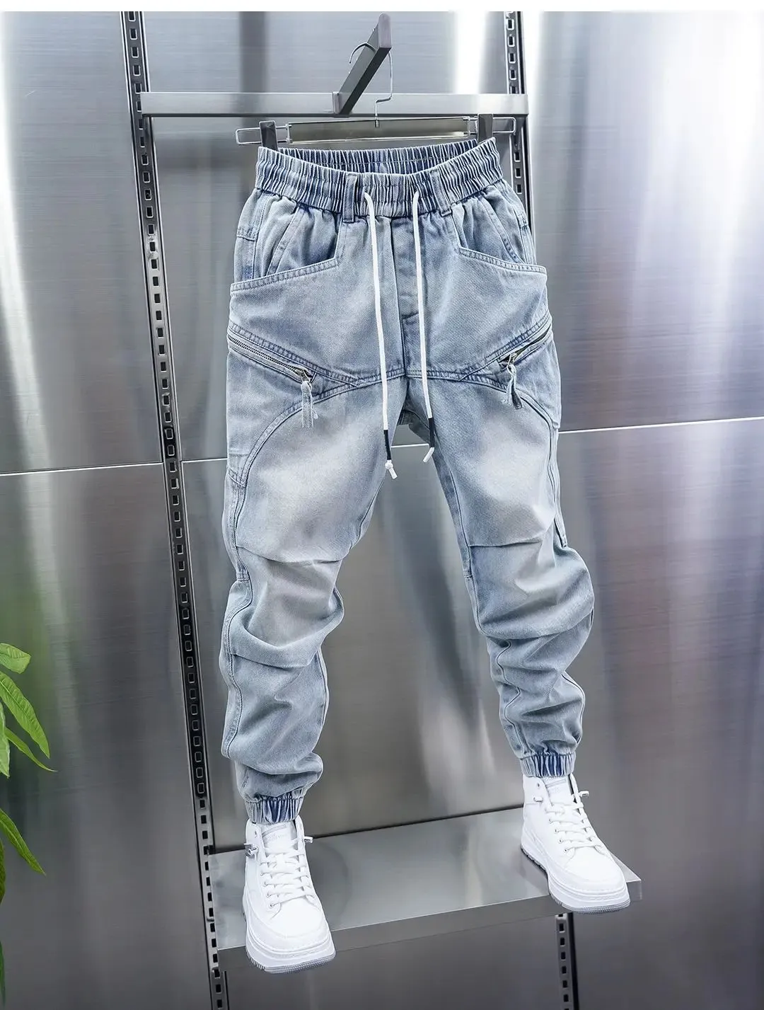 Fashionable Street Jeans Cool Zipper Harem Jeans High Quality Luxury Brand Men Clothing — image 8