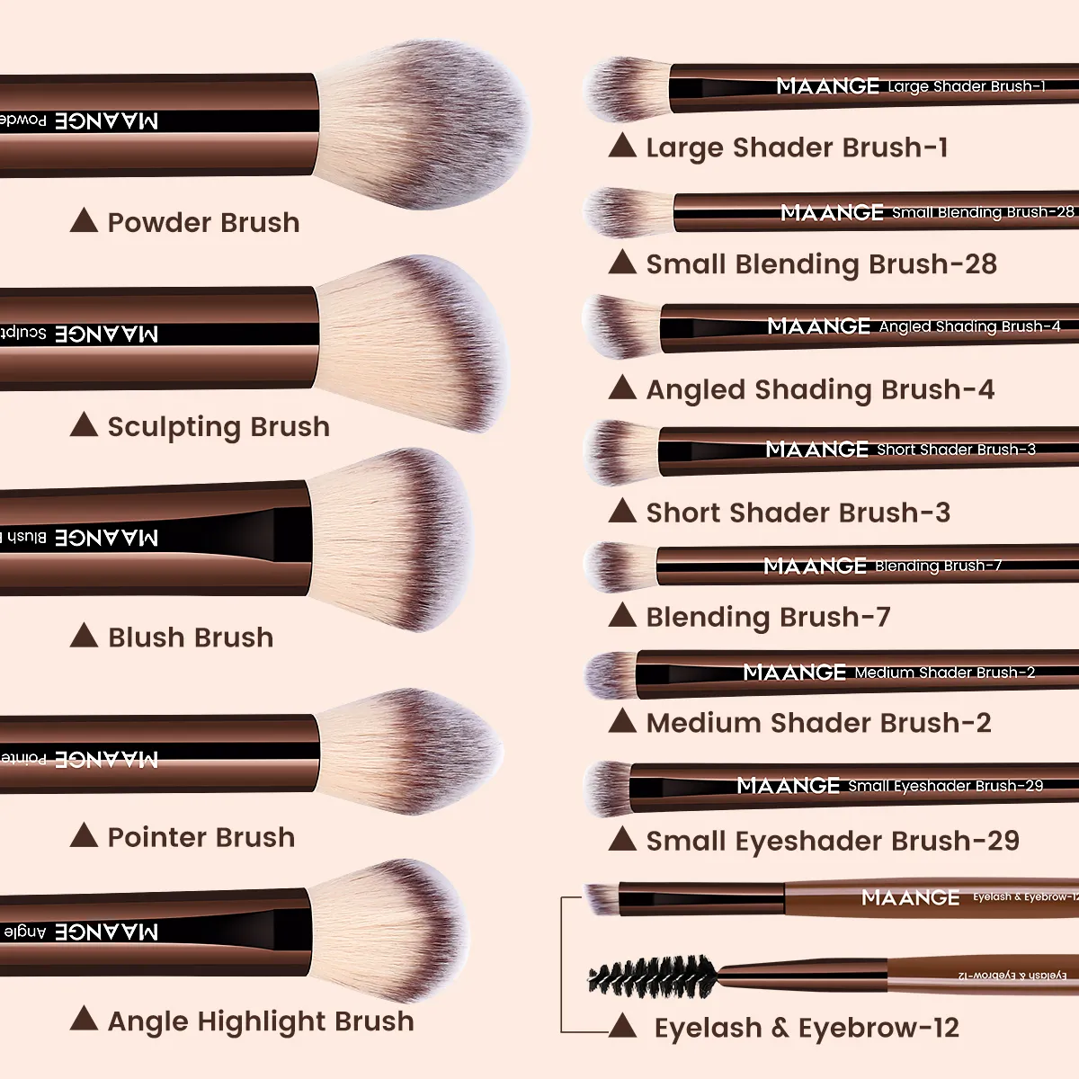 13pcs Classic Makeup Brushes with Storage Bag Soft Foundation Powder Eyeshadow Kabuki Blending Makeup Tools Coffee Brown — image 3