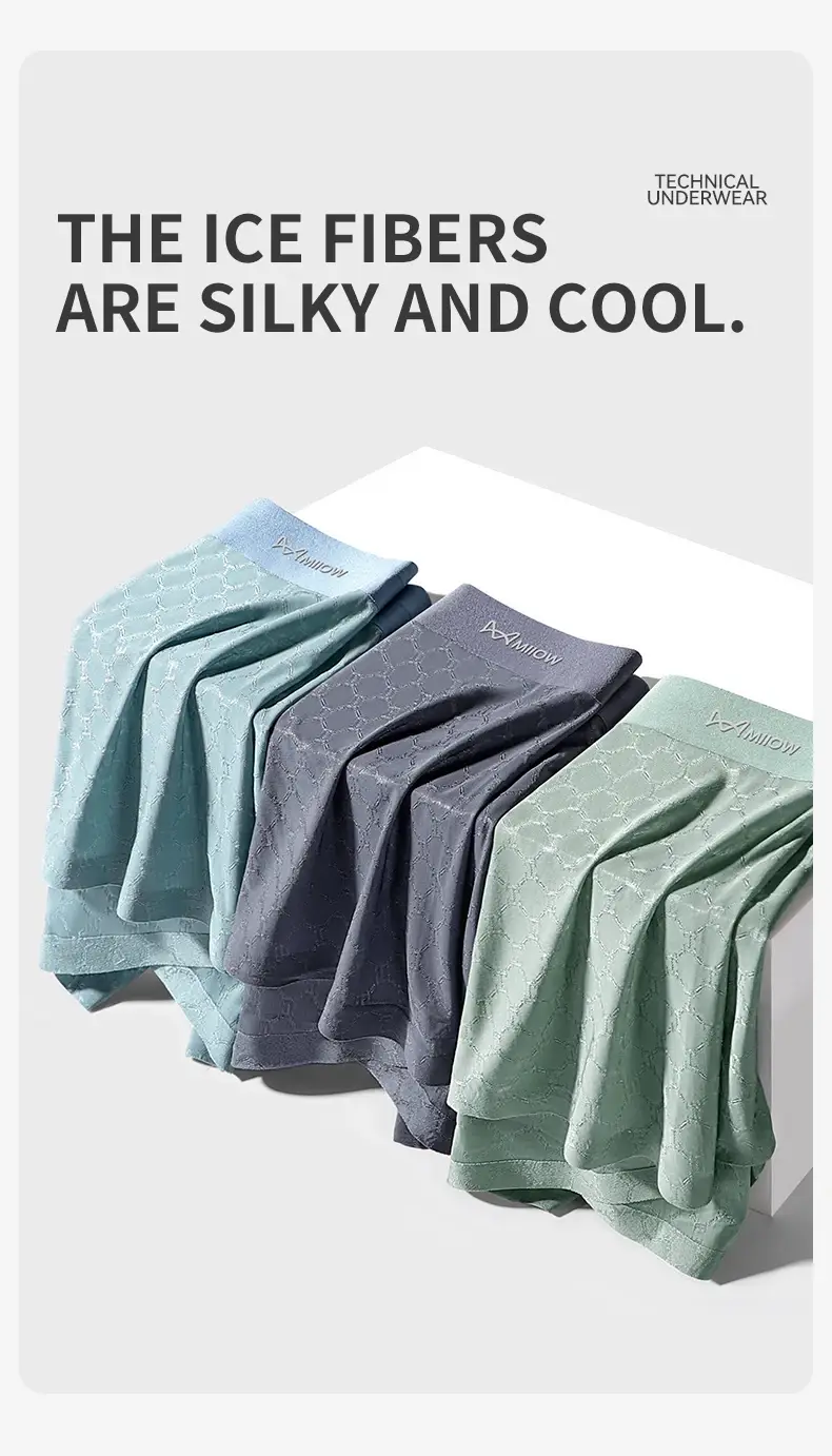 Miiow 3 pçs sem costura de seda gelo boxer roupa interior dos homens verão malha respirável calcinha antibacteriana homem cuecas boxers — image 6