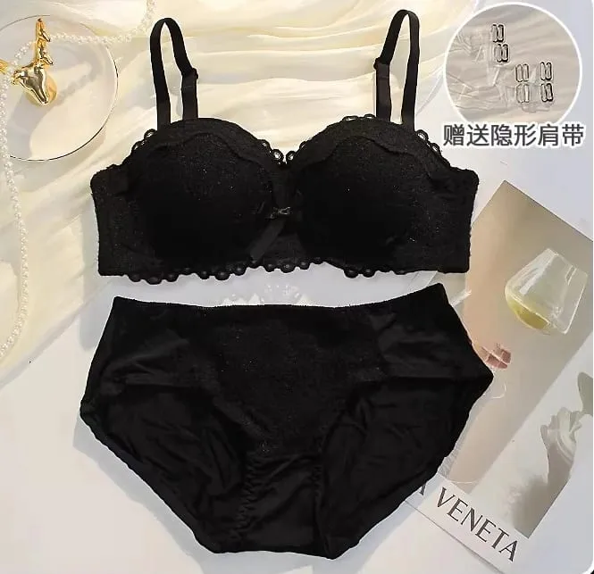 Women Strapless Wireless Bra Anti-Slip Half Cup Small Bust Compression Enhancer Anti-Sag Soft Sexy Lingerie Underwear Set — image 12