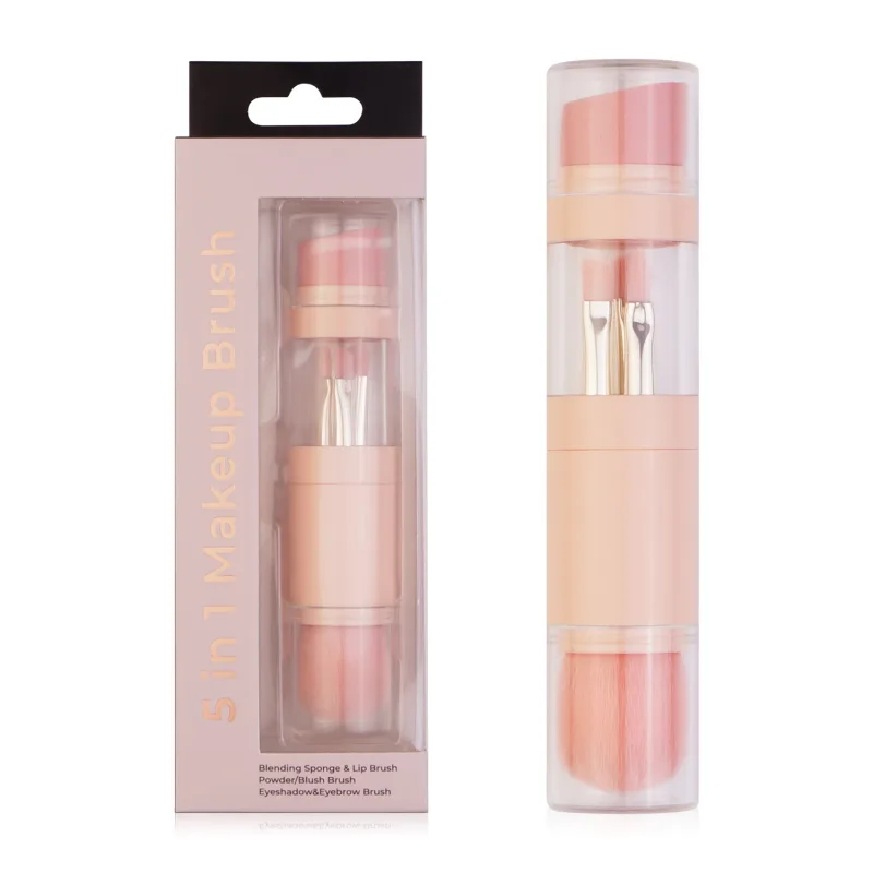 Pincéis de maquiagem retráteis portáteis 5 em 1, para base, sobrancelha, lábios, sombra, pó solto, conjunto de cosméticos, ferramentas de pincel de maquiagem — image 9